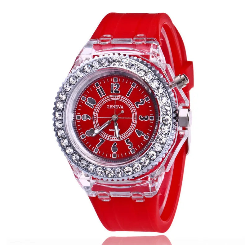 led Flash Luminous Watch Personality trends students lovers jellies woman men's watches 7 color light WristWatch bayan kol saati