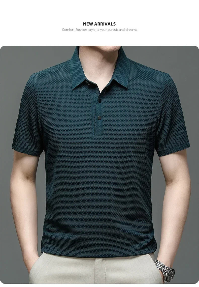 Brand Clothes Summer New Men's Short Sleeve T-shirt Ice Silk Cool and Breathable POLO Shirt Business Casual Sweat-absorbing Top