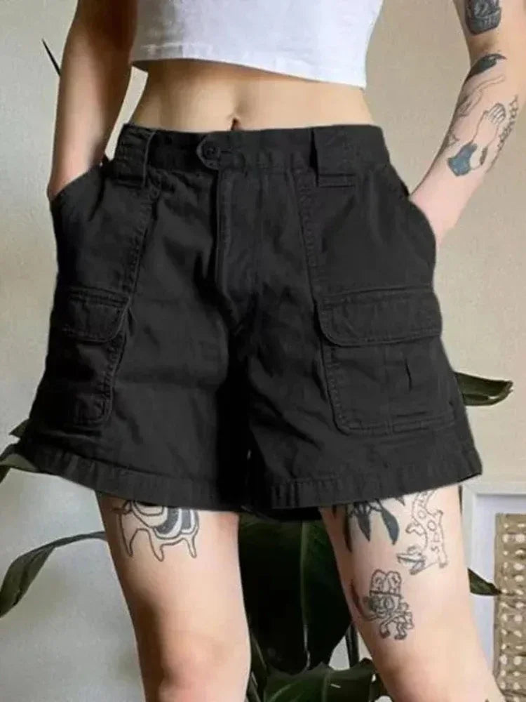 Y2k Vintage Streetwear Cargo Denim Shorts Women American Retro Harajuku Solid Loose Jeans Casual Pocket 2024 Summer Chic