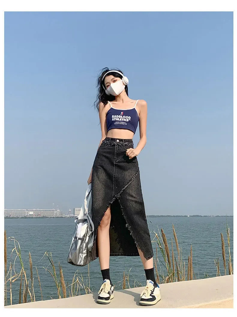 Fashionable Denim Skirt For Women High-waisted A- line Hip Covering Long Dress Casual Style Perfect For Summer 2024