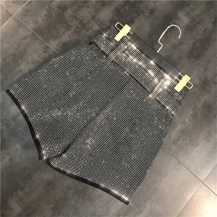 Women Black Rhinestone Belt Shorts New Arrivals High Waist Fashion Temperament summer Autumn Female Streetwear Short Ropa Mujer