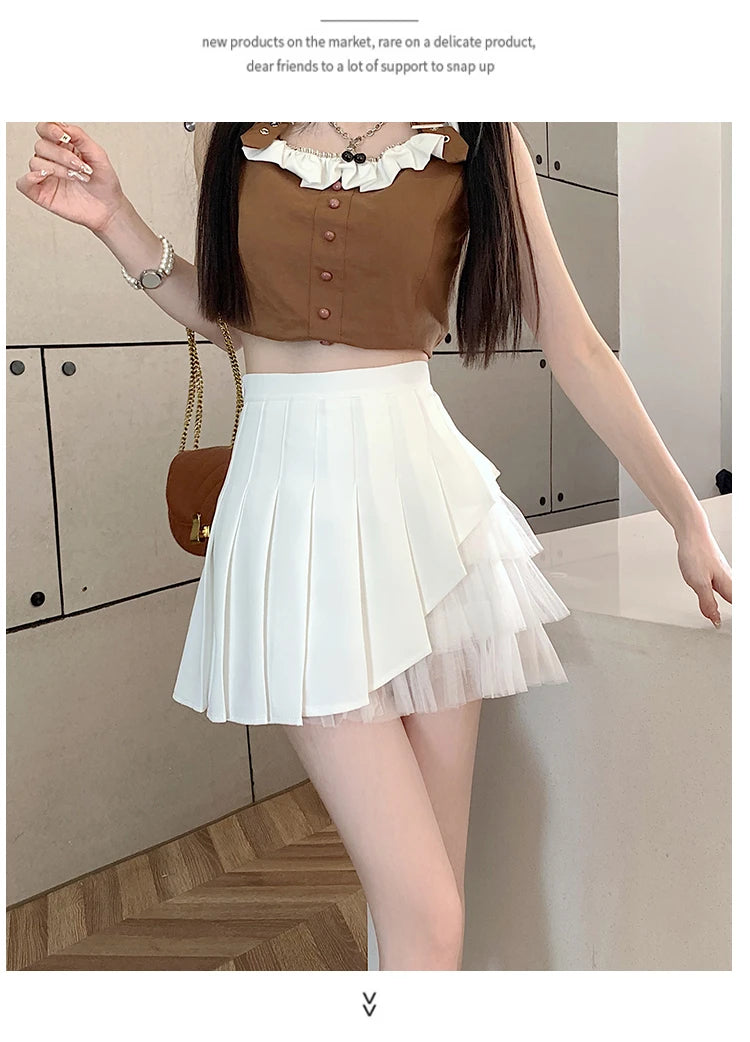 Slimming A-Line  Skirt for ort Women High Waist Pleated Tulle f Body Skirts Commute Sle Summer Collection