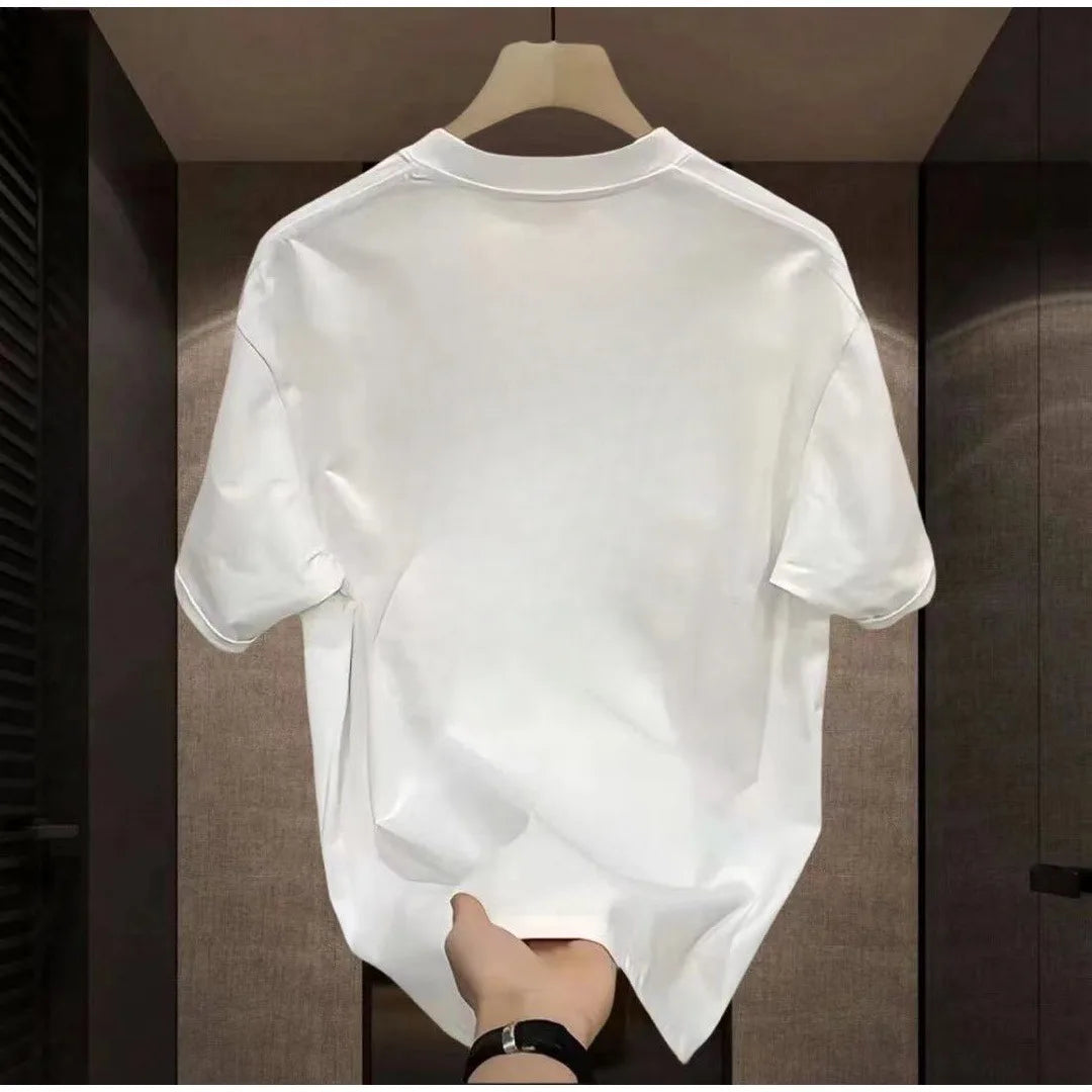 Summer Men's Cotton T-shirt Oversized Loose  Retro Trendy Printed Top High Quality Men's Clothing High Street Fashion Sweatshirt