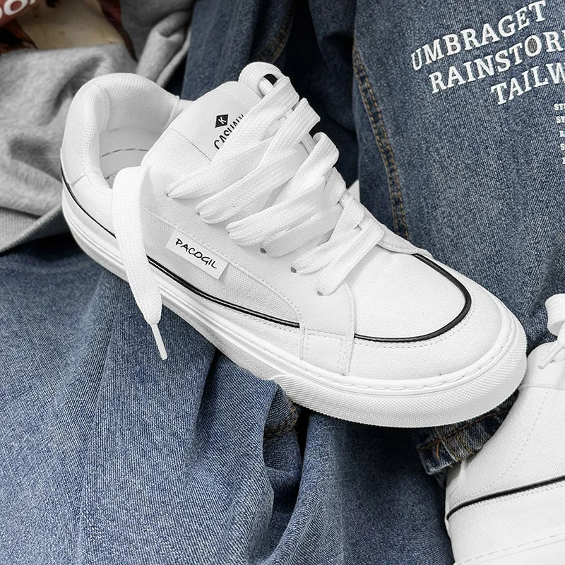 Men's Casual Canvas Shoes Spring Trendy Sports Leisure Skateboarding Shoes Student Low Top Flat Laced Breathable Sneakers