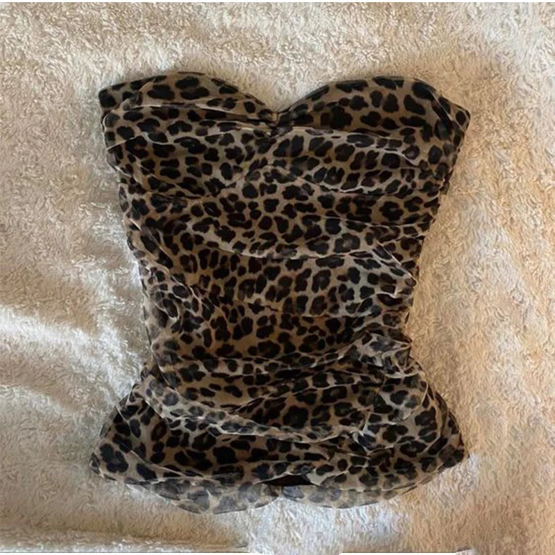 Leopard print tube tops streetwear urban aesthetic commuting retro sexy Y2K crop tops comfortabled casual cute women's tube tops