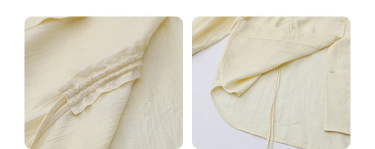 CHIC VEN Women Loose Lace Up Shirt Solid New Korean V-neck Pleated Raglan Long Sleeved Blouses Female Tops Spring Summer 2025