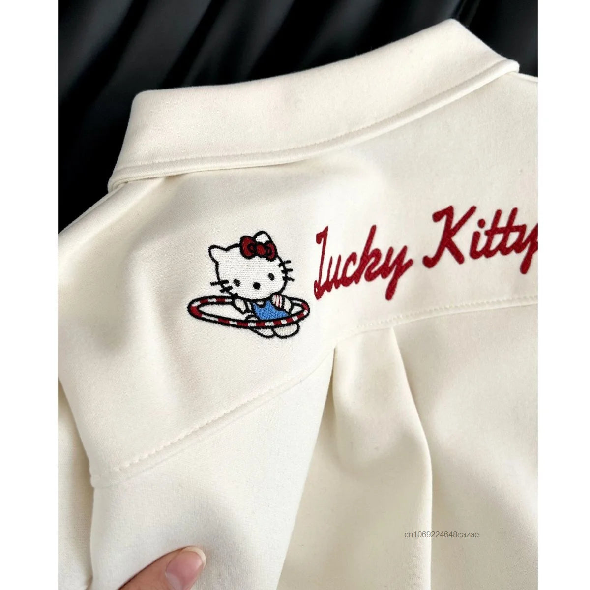 Sanrio Hello Kitty 2025 Spring New Polo Hoodie Women Korean Version Trend Casual Top Y2K Sweet Girl College Style Loose Pullover