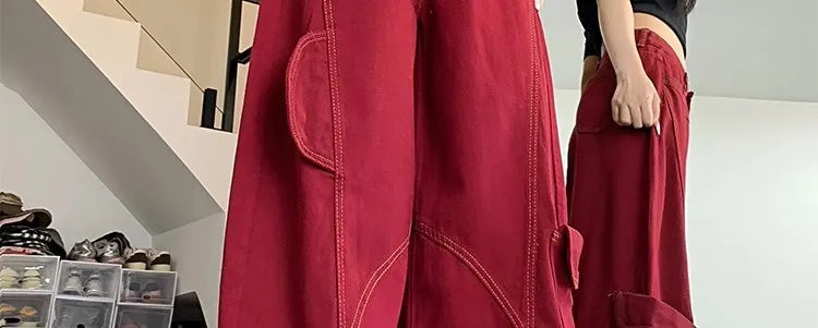 Streetwear Casual Cargo Pants for Women 2025 New Bottoms Straight Trousers Fashion Pockets Korean Pantalon Femme