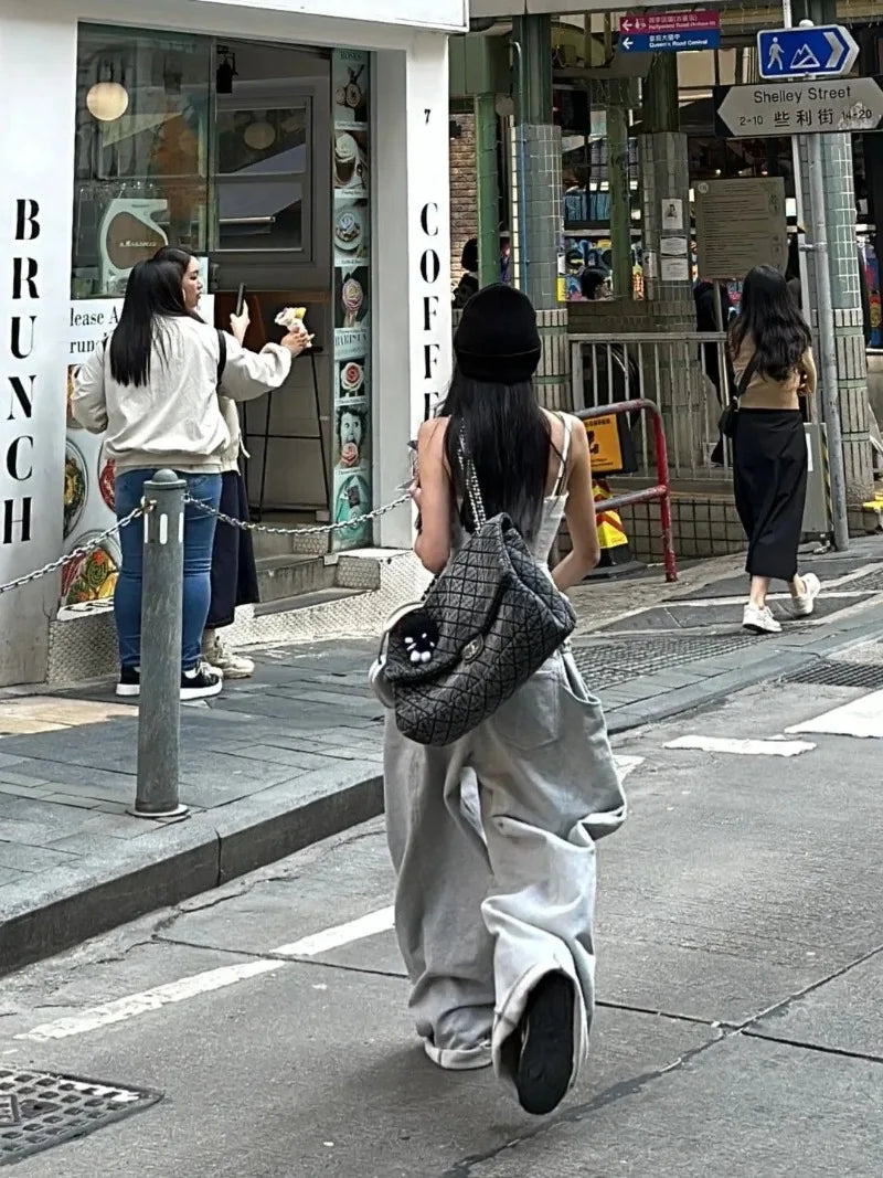 【 Wide Leg Fashion 】 Design Sense Grey Wide Leg Sanitary Pants for Women 2025 Spring Loose and Slim Versatile Casual Sports Pant