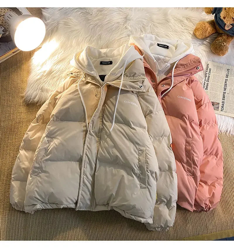 Y2K Multi-functional Fake Two Pocket Zipper Down Jacket Thick Coat Korean Version Winter New Winter Leisure Cotton Clothes Women