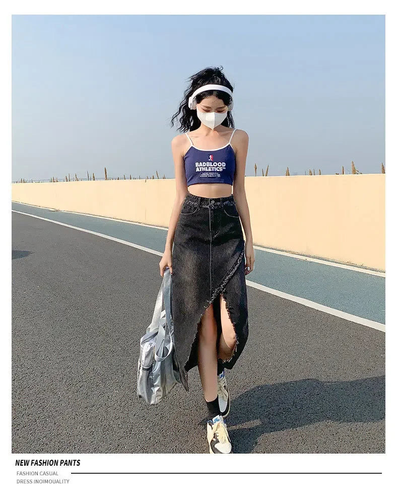 Fashionable Denim Skirt For Women High-waisted A- line Hip Covering Long Dress Casual Style Perfect For Summer 2024