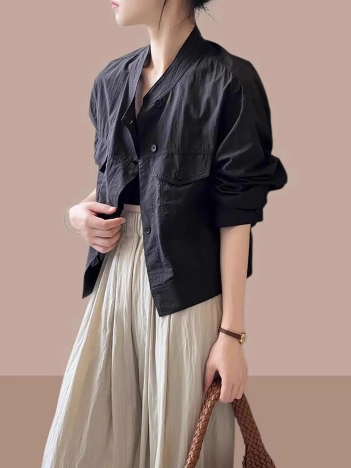 Women's ort Breathable Faion irt Thin Summer New Design Chic Stand Collar Trendy Top Korean Sle Long Sve Button up