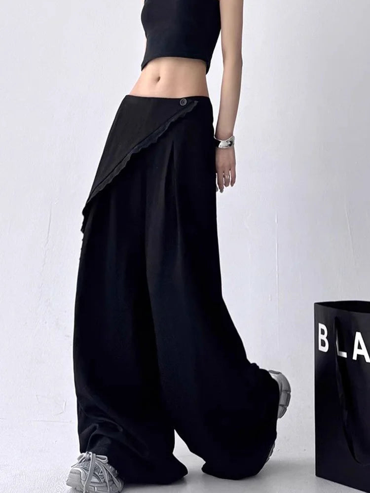 Zoki High Waist Streetwear Loose Pant Women Vintage Loose Design Wide Leg Trousers Casual All Match Summer Bf Hip Hop Pants New