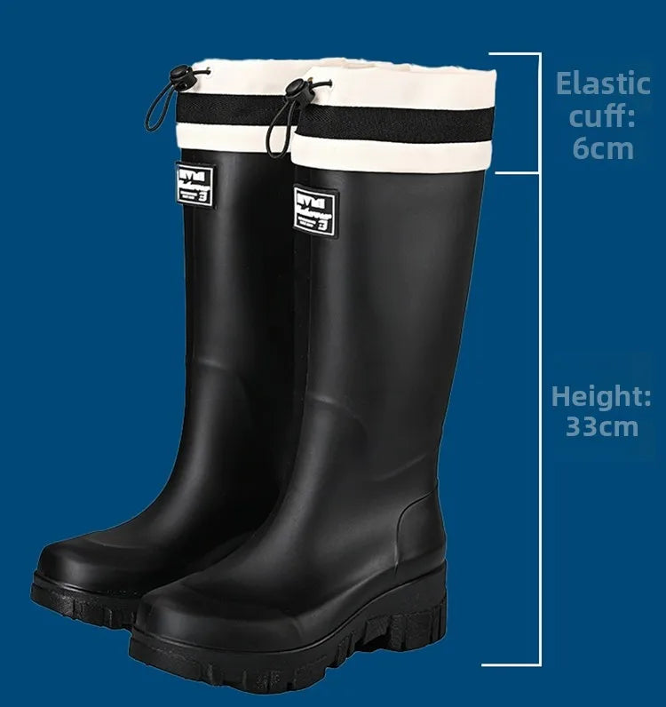 Japanese Sle High Tube Dstring Rain Boots Thi Bot Waterproof ort Tube Rain Boots for Rainy Days Outdoor Wear Elas...