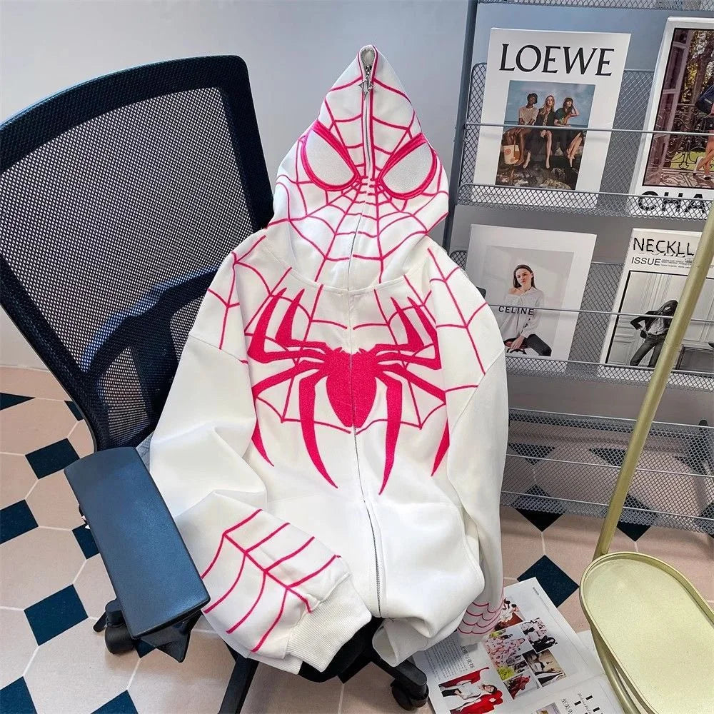 Autumn Winter Hip Hop Spiderman Hooded Sweatshirt Unisex Design Sensibility Niche Vibe Couple Jacket Cardigan