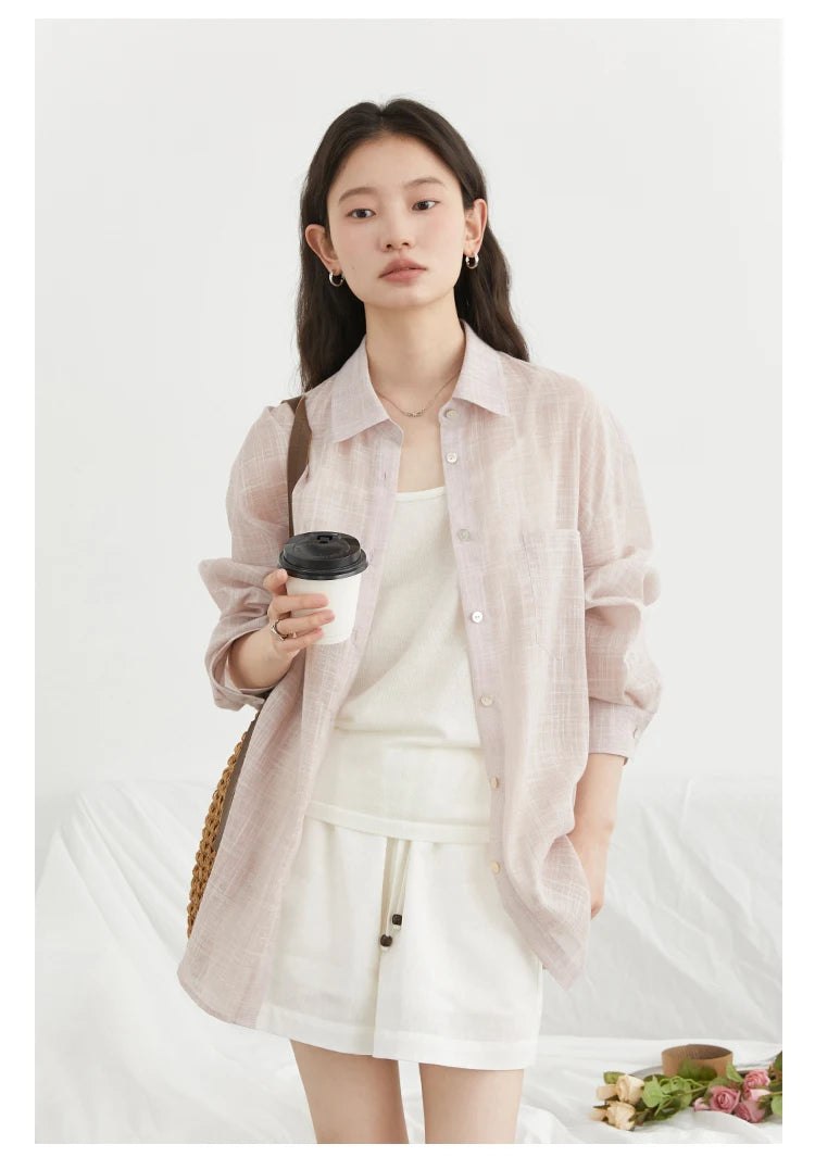 CHIC VEN New Women Shirt Retro Loose Casual Single Breasted Long Sleeve Back Slit Thin Transparent Female Blouses Summer 2025