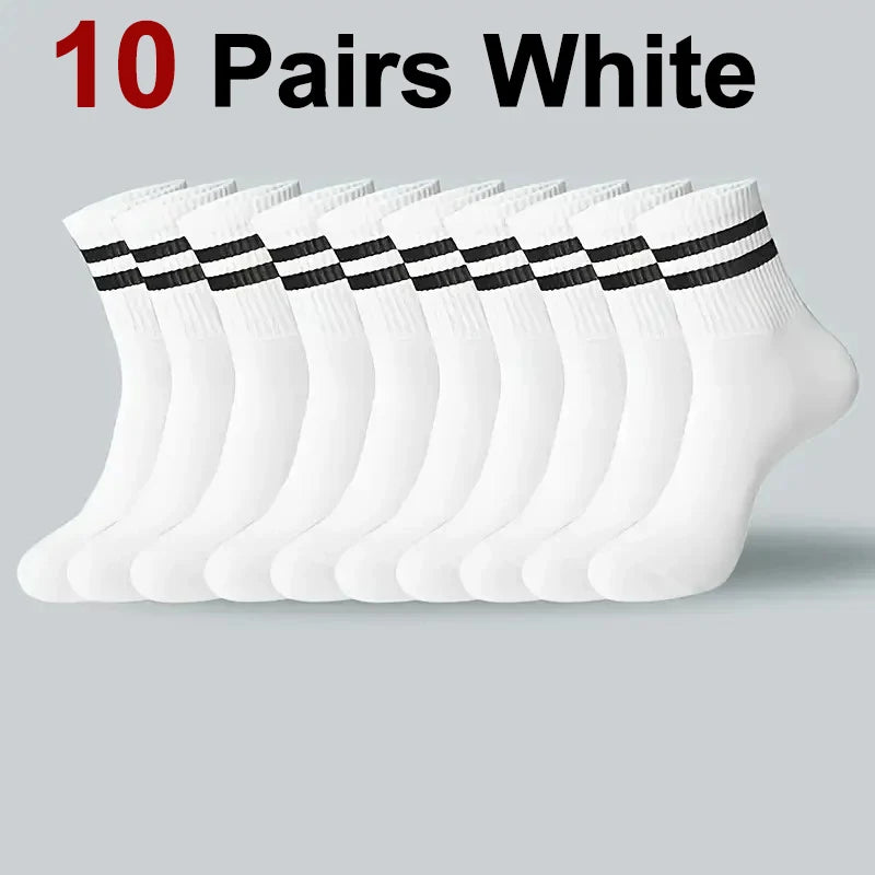 2/6/10/20 Pairs Neutral Striped Round Neck Socks Spring Summer Sweat Absorbing Breathable Solid Color Couple Sports Leisure Sock