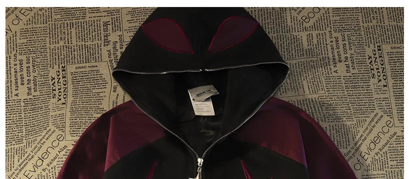 American High Street Spider Man Off Shoulder Sweatshirt Men and Women Retro Loose Oversized 150kg Couple Hooded Cardigan