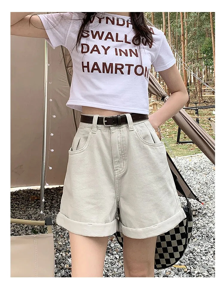 GUUZYUVIZ Green Shorts Feminina Summer Casual Loose Vintage  Jeans Shorts Women Streetwear High Waisted Wide Leg Denim Shorts