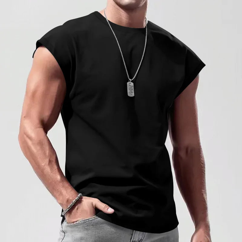 Summer new sleeveless tank top for men loose and casual Men's beach solid-color thin waistcoat T-shirt vest gym clothing man