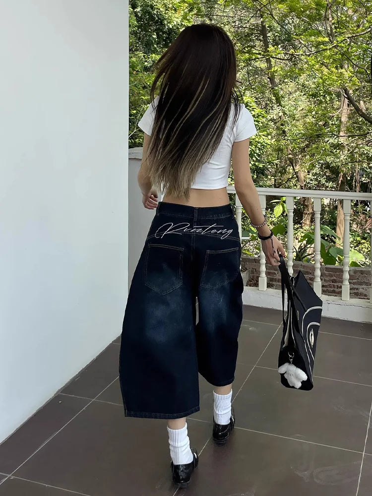 Loose High Waist Wide Leg Seven-Foot American Vibe Jeans Women's Summer New Sle Slimming Loose Fit Casual High Street Jeans