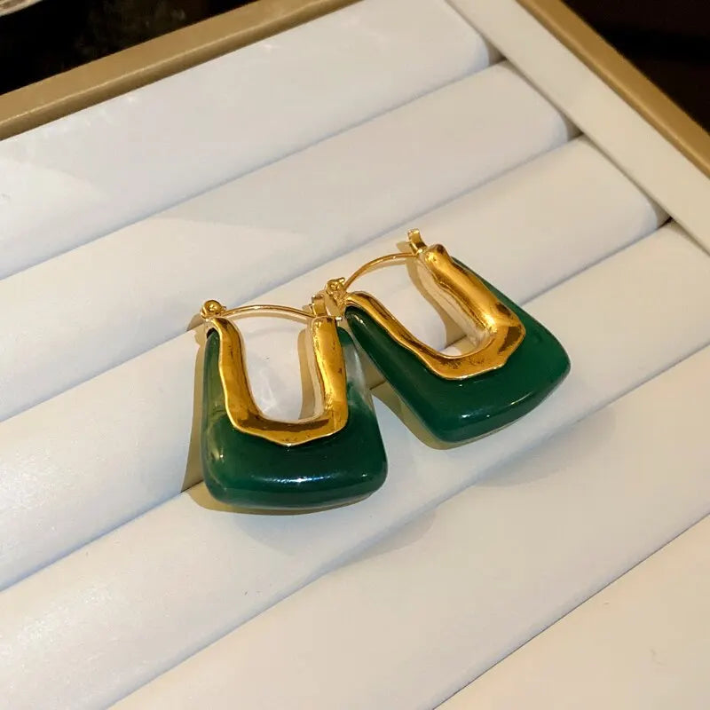 Green Pink Transparent Resin Earrings For Women Girls Geometric Irregular Stud Earrings 2023 New Trendy Ear Jewelry for Party