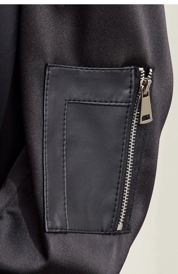 Amii Minimalism PU Leather for Women 2024 Autumn New Casual Handsome Baseball Collar Zipper Short Retro Female Jacket 12423080