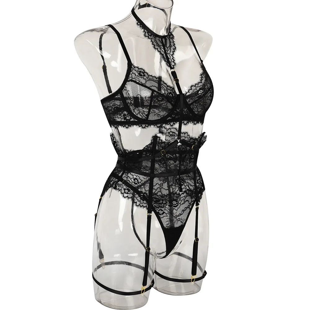 Diccvicc Beautiful Lingerie Eyelash Elegant Transparent Lace Bra Panty Set Floral Embroidery Women Sexy Underwear Exotic Outfit