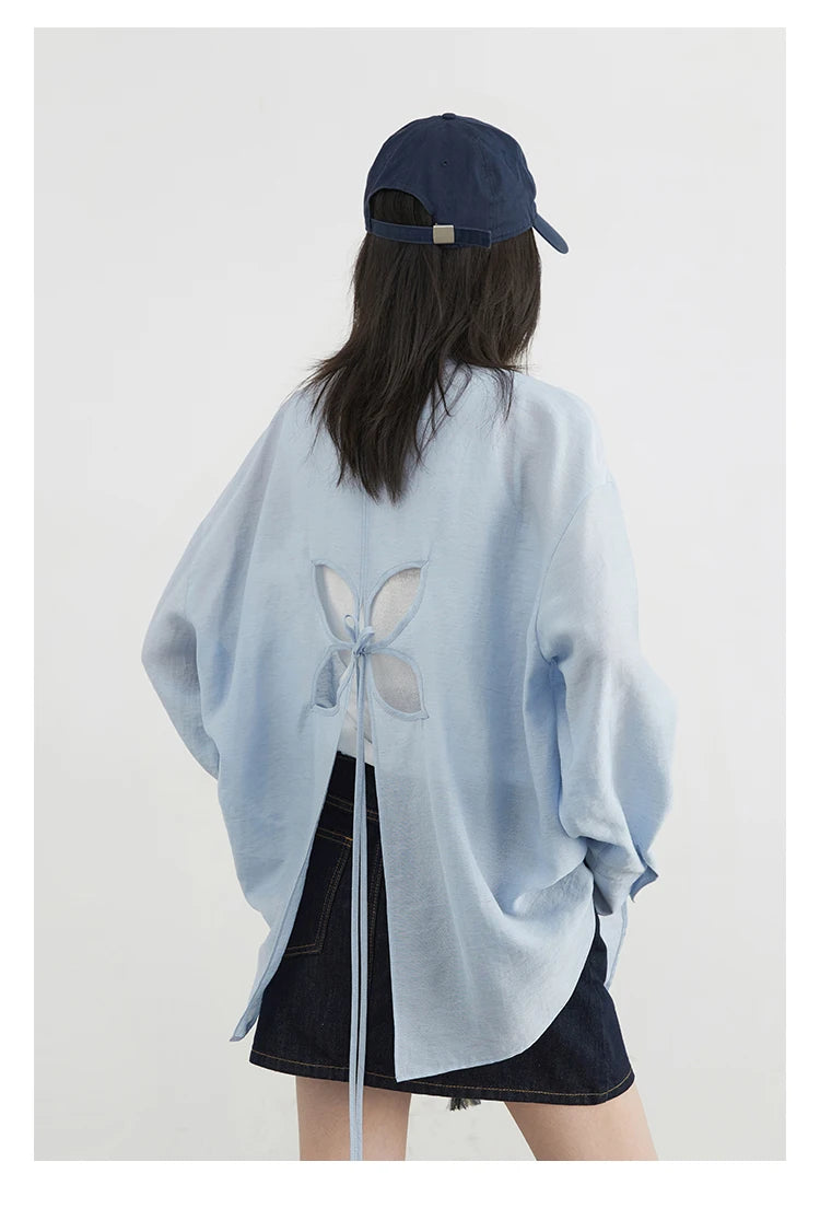 CHIC VEN Women Long Sleeve Shirts Solid Loose Casual New Style Design Back Hollow Out Shirt Female Blouse Spring Summer 2025