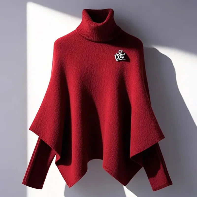 Chic Fake Two-Piece Cloak Sweater Women's Outer Wear 2025 Autumn Winter New Slim High-End Super Nice Pullover Y2k Knitted Top
