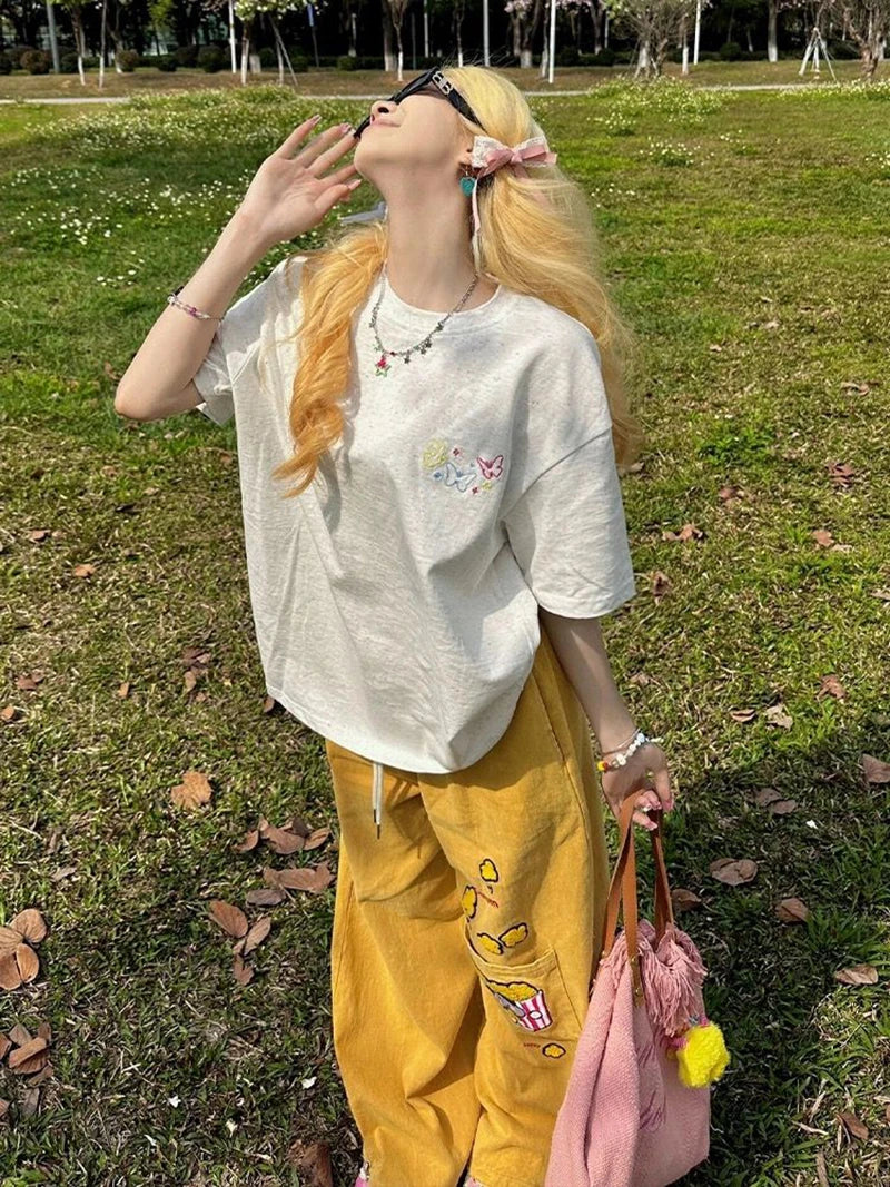 Y2K Cargo Pants Women Oversized Embroidery Sweatpants Harajuku High Waist Wide Leg Joggers Streetwear Korean Baggy Trousers New