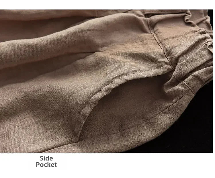 Vintageartistic High-waisted Slimming Cotton Linen Shorts For Women Casual Loose-fit Bell Bottoms 2024 New Style