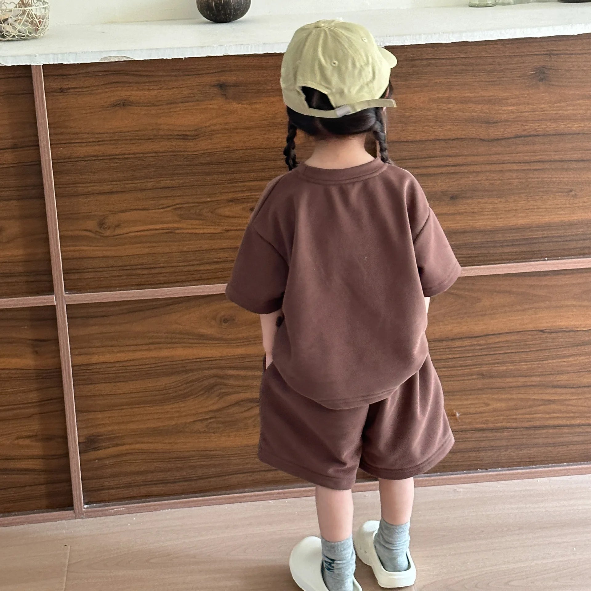 2025 Summer Hooded Children's Short Sleeve Set with Simple Trendy Boys and Girls' Baby Shorts Set with Stylish Style