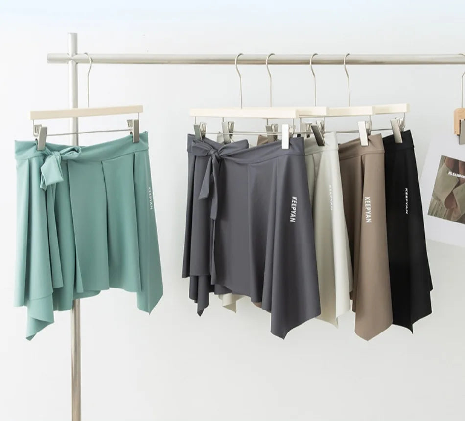 One-piece Skirt Women's Yoga Butt Curtain Sports Tennis Fitness Lace Up Irregular Mini Kirt Outer Wrap Skirts Prevent Exposure