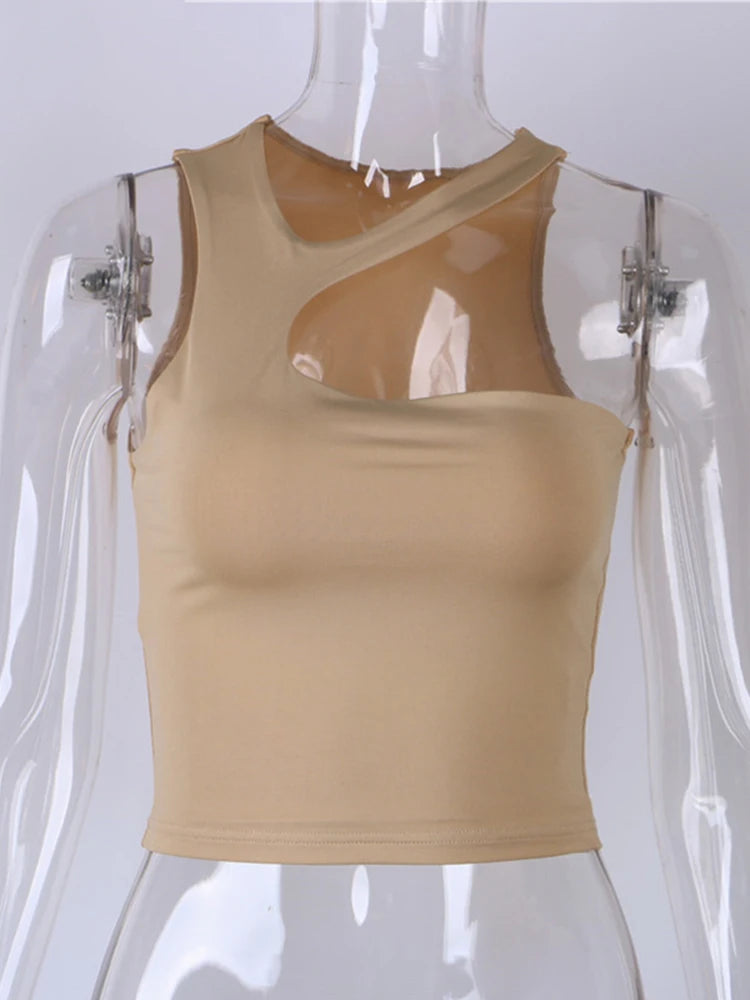 Cut Out Sexy Crop Off Shoulder Solid 2025 Skinny Sport Short Tops Women Tank Irregular Summer Tube Tops