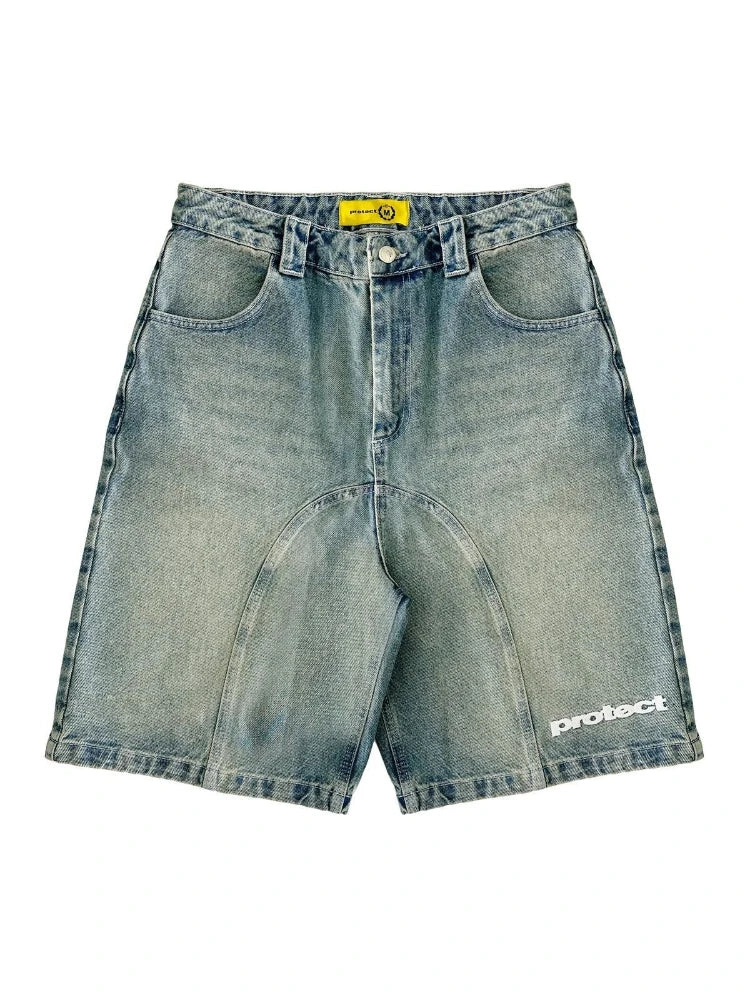 HOUZHOU Y2k Vintage Harajuku Short Jeans Women Washed Embroidery American Retro Man Denim Jorts Baggy Hip Hop Streetwear Summer