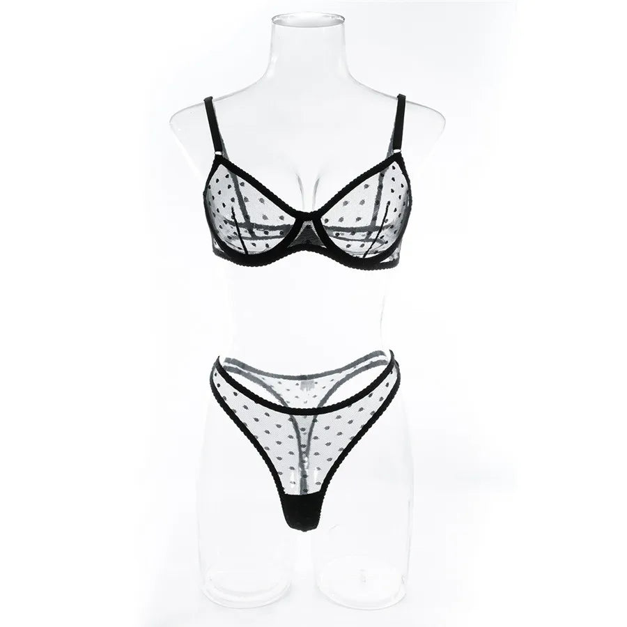 Sexy Women Lingerie Sets Lace Underwear Dot Romantic Transparent See Through Exotic Sets Underwire Pink Leopard Bra Brief Set