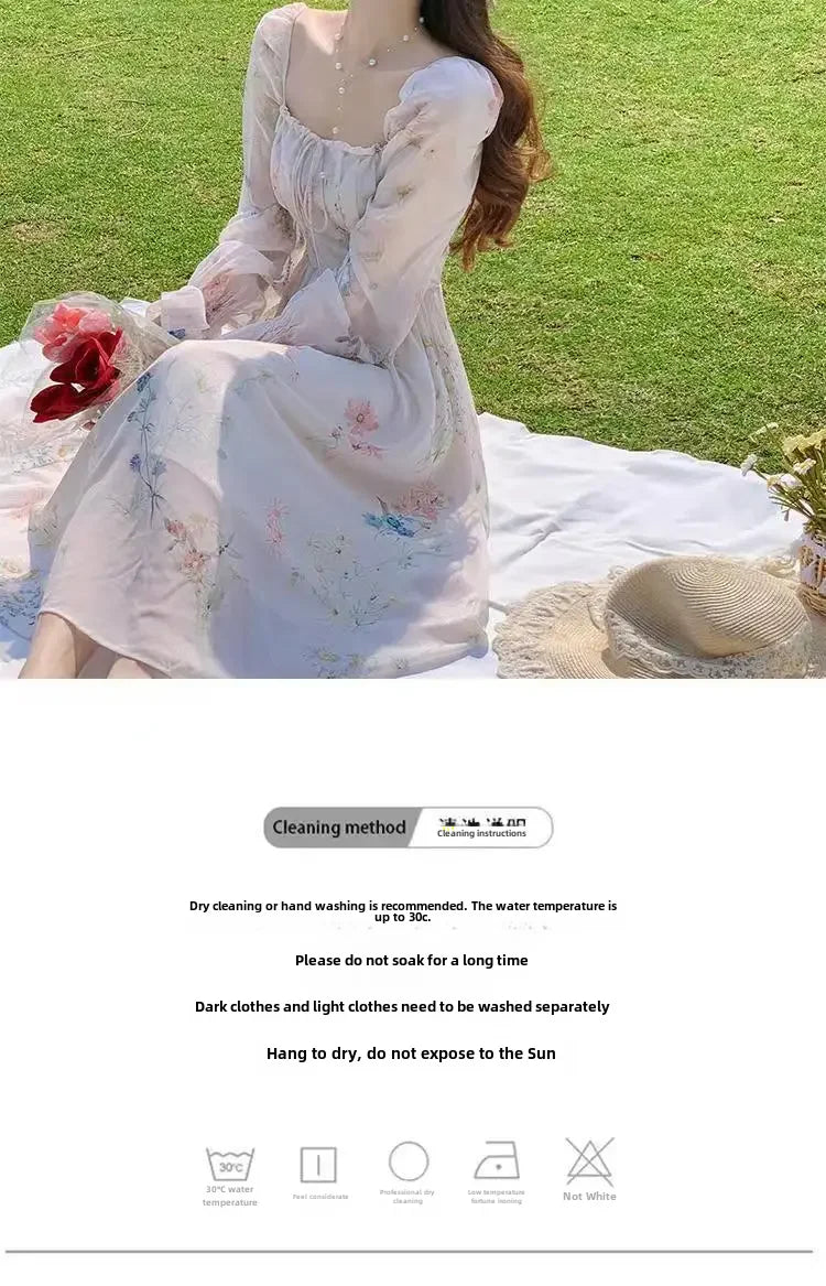 2024 Spring Summer New Chiffon Fragrant Long Sleeve Dress Women's Sweet French Style Gentle Style Long Dress
