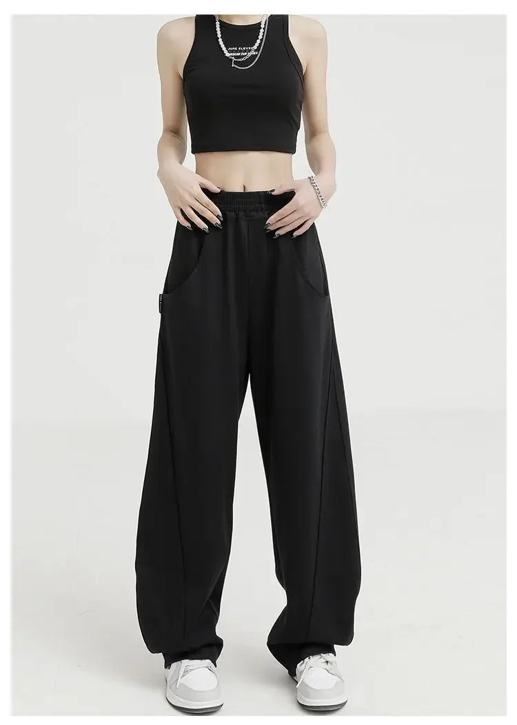 Autumn New Style Light Tawny Women's Sports Pants Loose Sweatpants Banana Shape Hiphop Elastic Waist Wide Leg Trousers