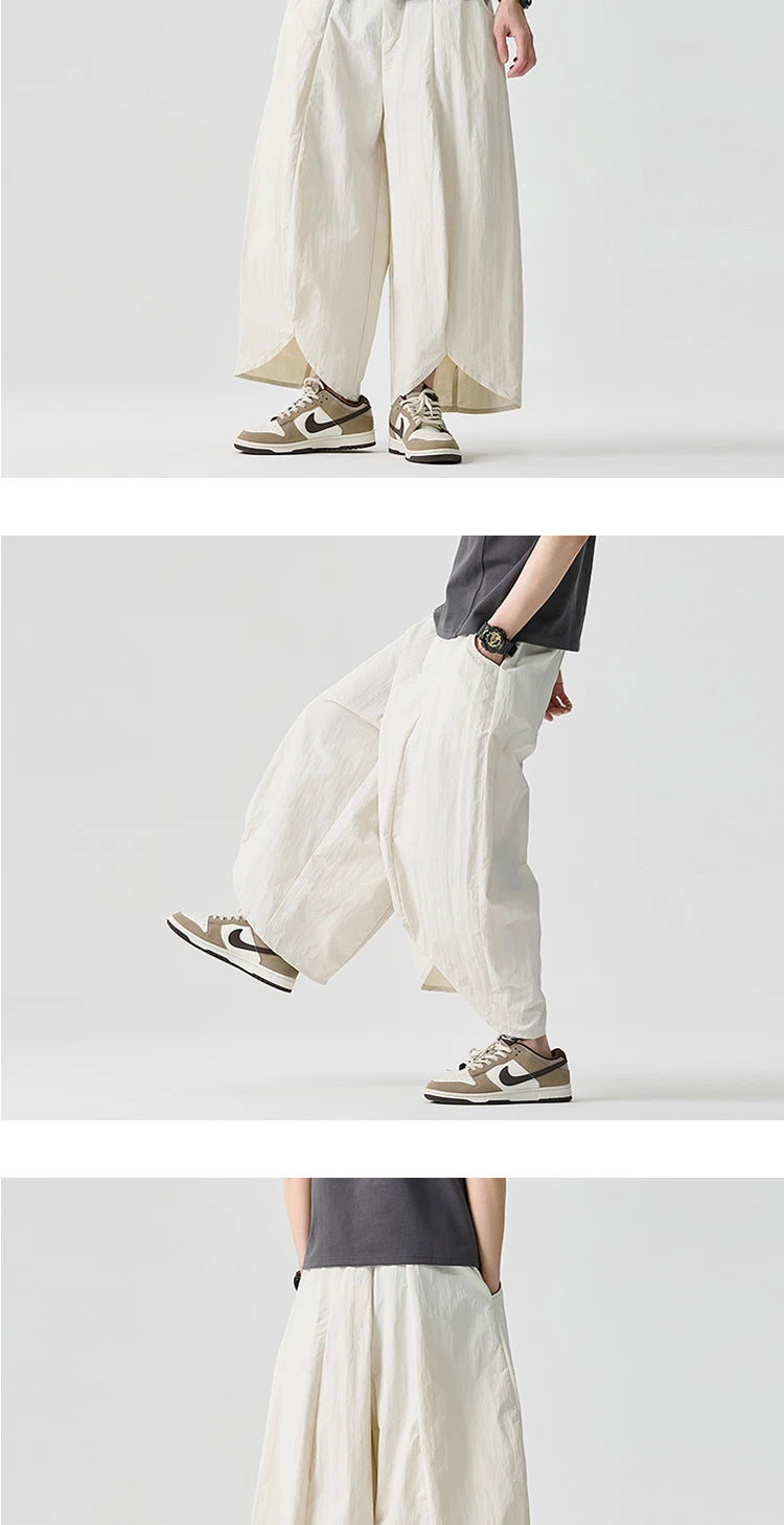 Men Wide Leg Pants Summer Light Thin Solid Casual Harun Pants Elastic Waistband Loose Oversize Lantern trousers Men Clothing