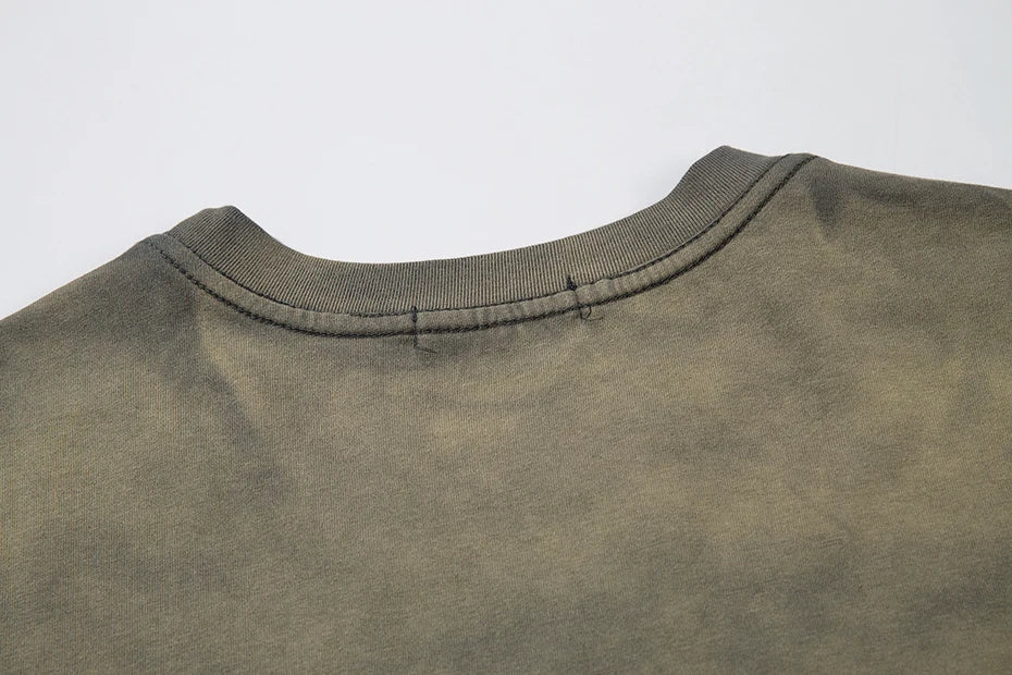 Distressed Ripped T Shirts Metal Star Tee Emrboidery Vintage Loose Tshirt 2025 Men Harajuku Streetwear Oversized Hip Hop T-shirt