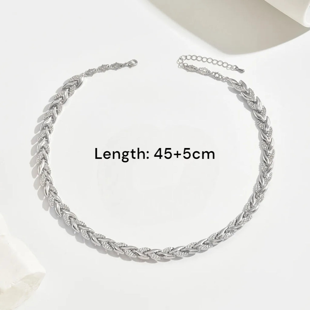 2PCS Elegant Design Glass Rhinestone Chain Fish Tail Necklace with Matching Bracelet for Women Luxury Jewelry Set Fashion Style