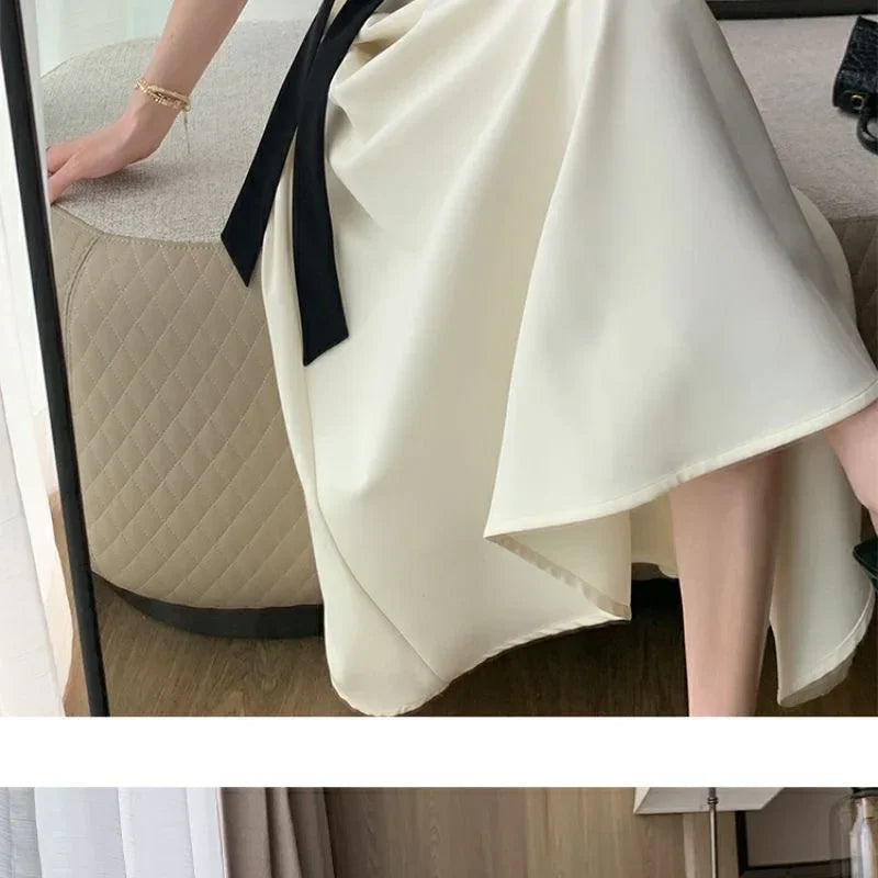 Elegant High-waisted Slimming Black Square Collar Long Dress 2024 New Style Vintage French Fashion For Women