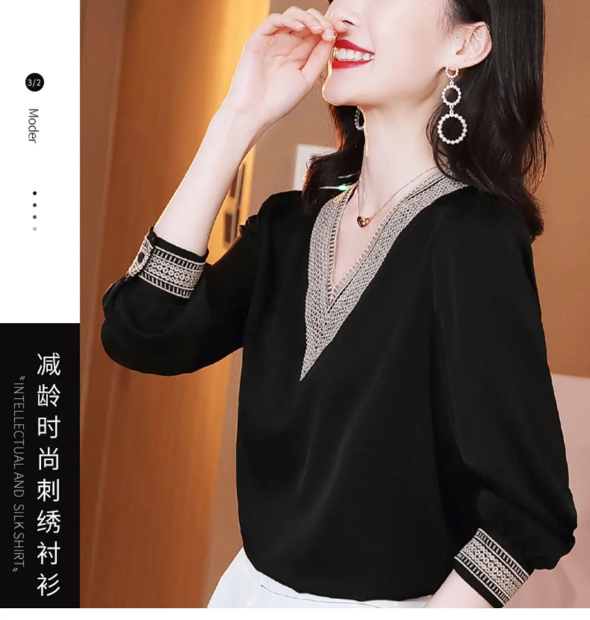 Elegant Fashion V-neck Embroidery Hollow Out Dignified Shirt New Summer Autumn 2022 Long Sleeve Solid Color Women's Clothing