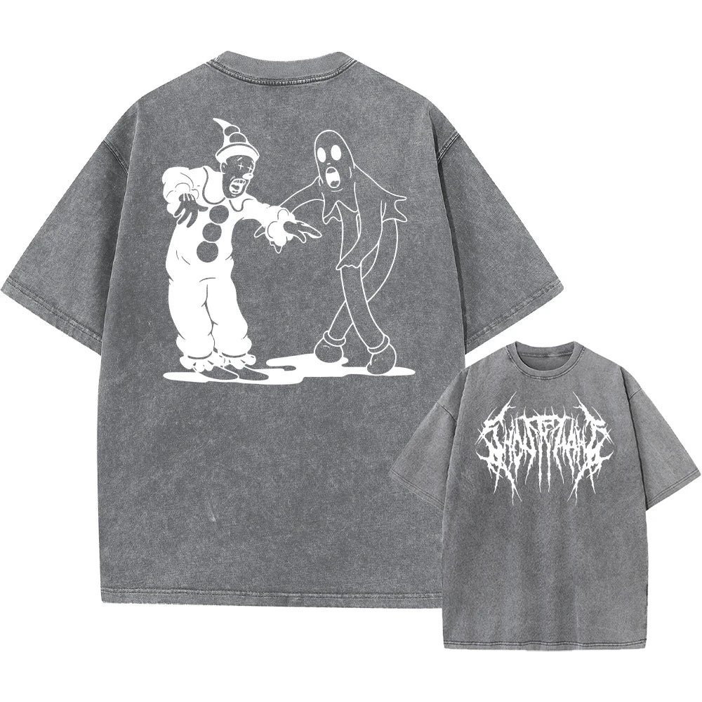 Ghostemane Double Sided Print Washed T-Shirt Oversized Men 100% Cotton Tshirt Hip Hop Metal Gothic Rock TShirt Streetwear Unisex