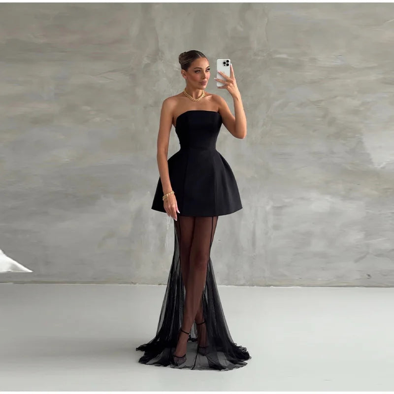 Elegant Lace Long Skirt Set Women Strapless Tube Top Short Dress Floor-Length Mermaid Skirts 2025 Summer Lady Party 2 Pieces Set