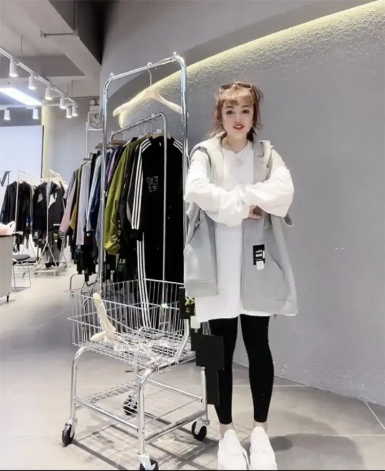 Oversized Hooded Sweatshirt Vest Female Hip Hop Streetwear Sleeveless Jacket 2023 New Cardigan Outerwear Korean Fashion Casual