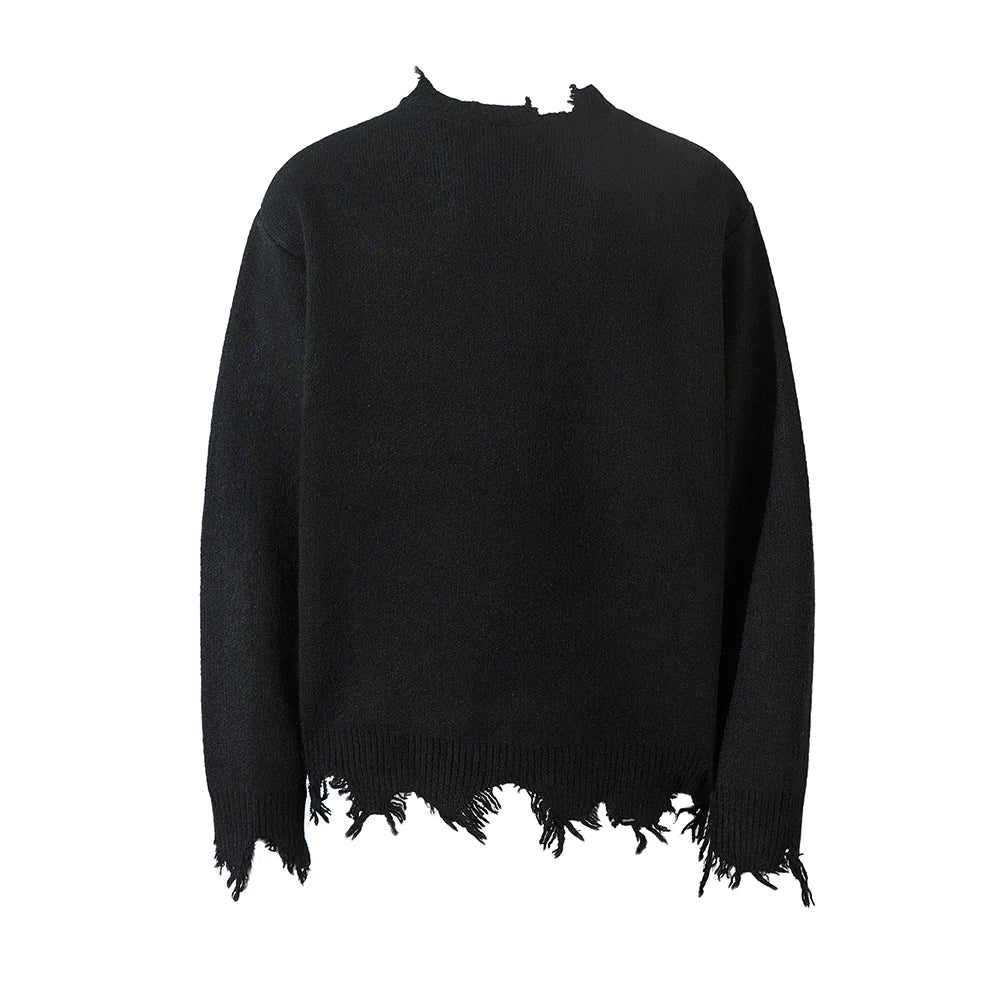 Half Zipper Frayed Hem Ripped Solid Knitted Sweaters Mens and Womens Autumn Baggy Pullover Sweater Oversized Loose Clothes