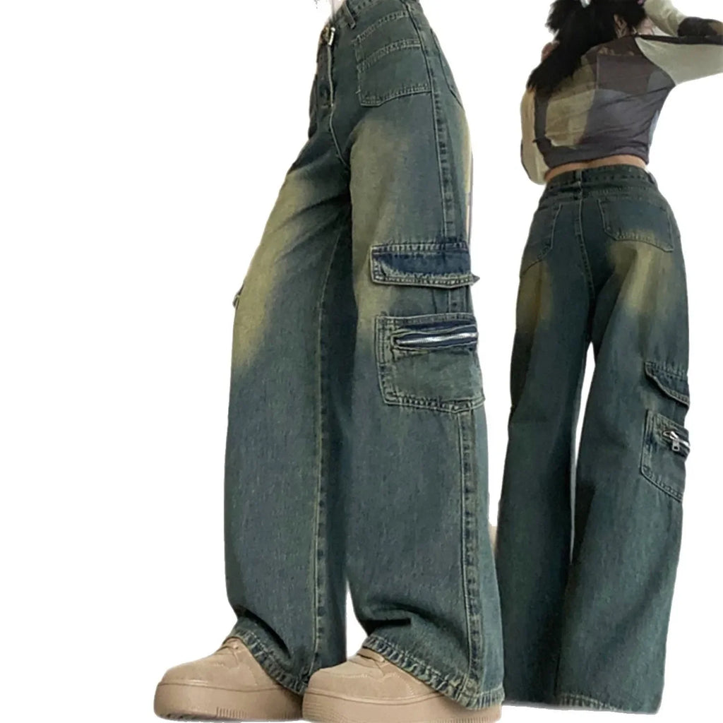 New 2025 American Wide Leg Jeans High Street Workwear Loose High Waist Straight Cut Floor-Length Pants Women's Fashion