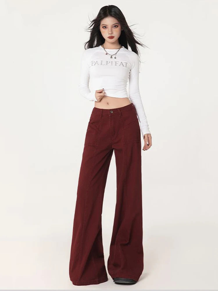 WCFCX STUDIO Women's Casual Baggy Jeans Streetwear Vintage Wide Leg Denim Pants Female Fashion Straight Trousers 2025 New